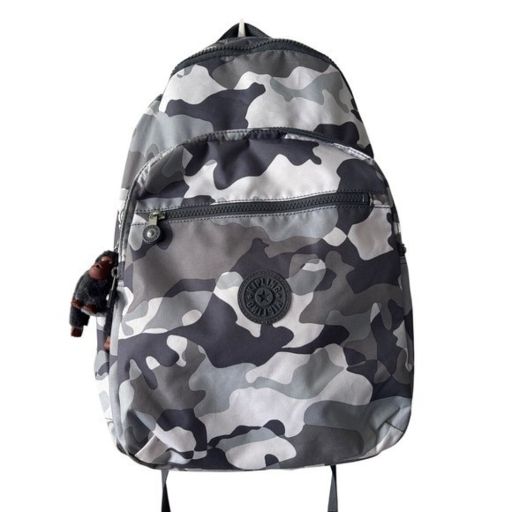 Kipling Seoul Large 17" H Backpack w Laptop Sleeve Cool Camo Grey KIB2P7 NWOT